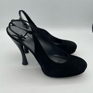 Stuart Weitzman Black Suede Slingback Heels